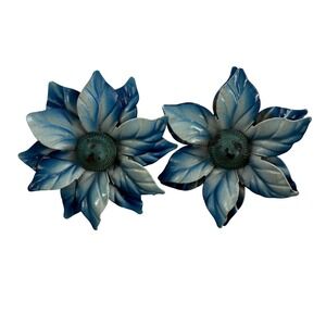 Vintage Metal Flower Pins Brooch‎ Decor Craft 2"Blue MCM Retro Set of 2